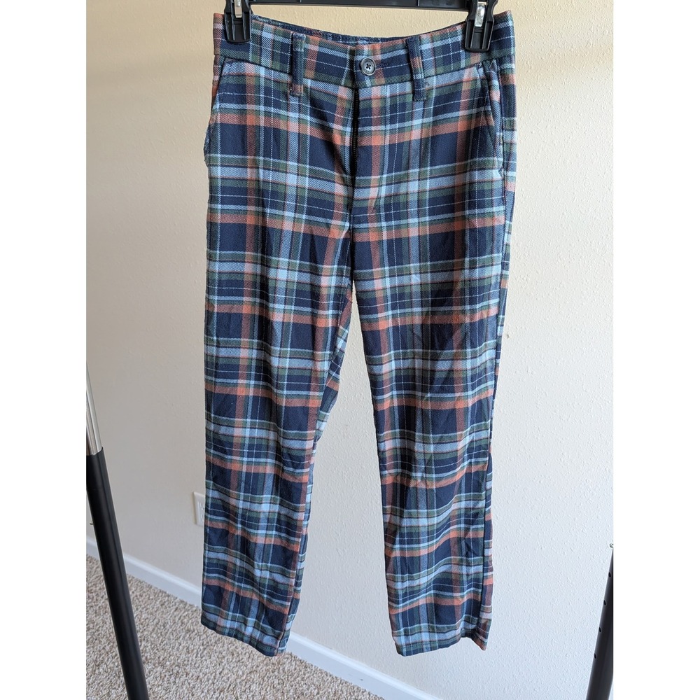 American Eagle Super Hi-Rise Skinny Trouser Plaid Blue Orange Size 00 Short